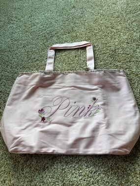 PINK Victoria's Secret Light Pink Embroidered Floral Tote